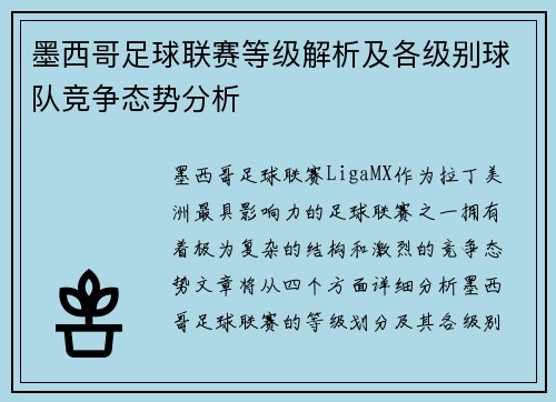 墨西哥足球联赛等级解析及各级别球队竞争态势分析
